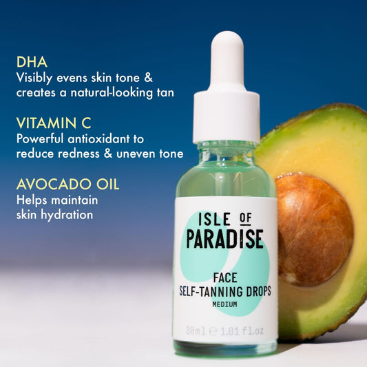 Isle Of Paradise Self Tanning Face Drops Medium (30 Ml) Add Self Tanning Drops To Skin Care Natural Ingredients & Vegan