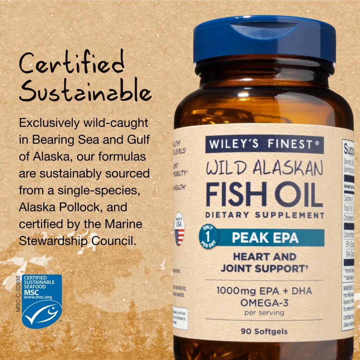 Wiley's Finest Wild Alaskan Fish Oil Peak EPA - Triple Strength Peak E