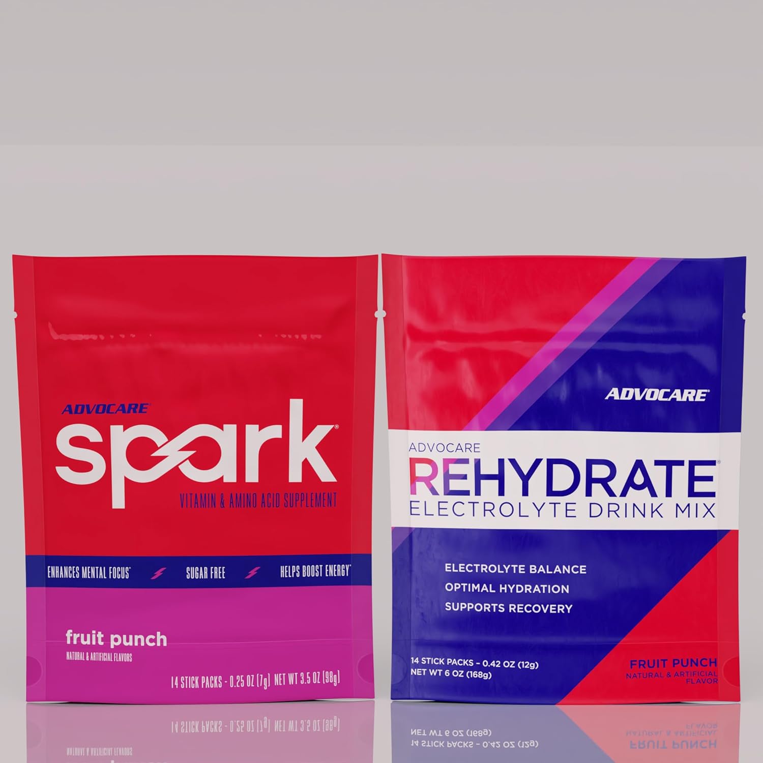 Advocare Energized Hydration Bundle Spark Vitamin & Amino Acid Supplement Rehydrate Electrolyte Drink Mix - Fruit Punch - 28 Total Stick Packs