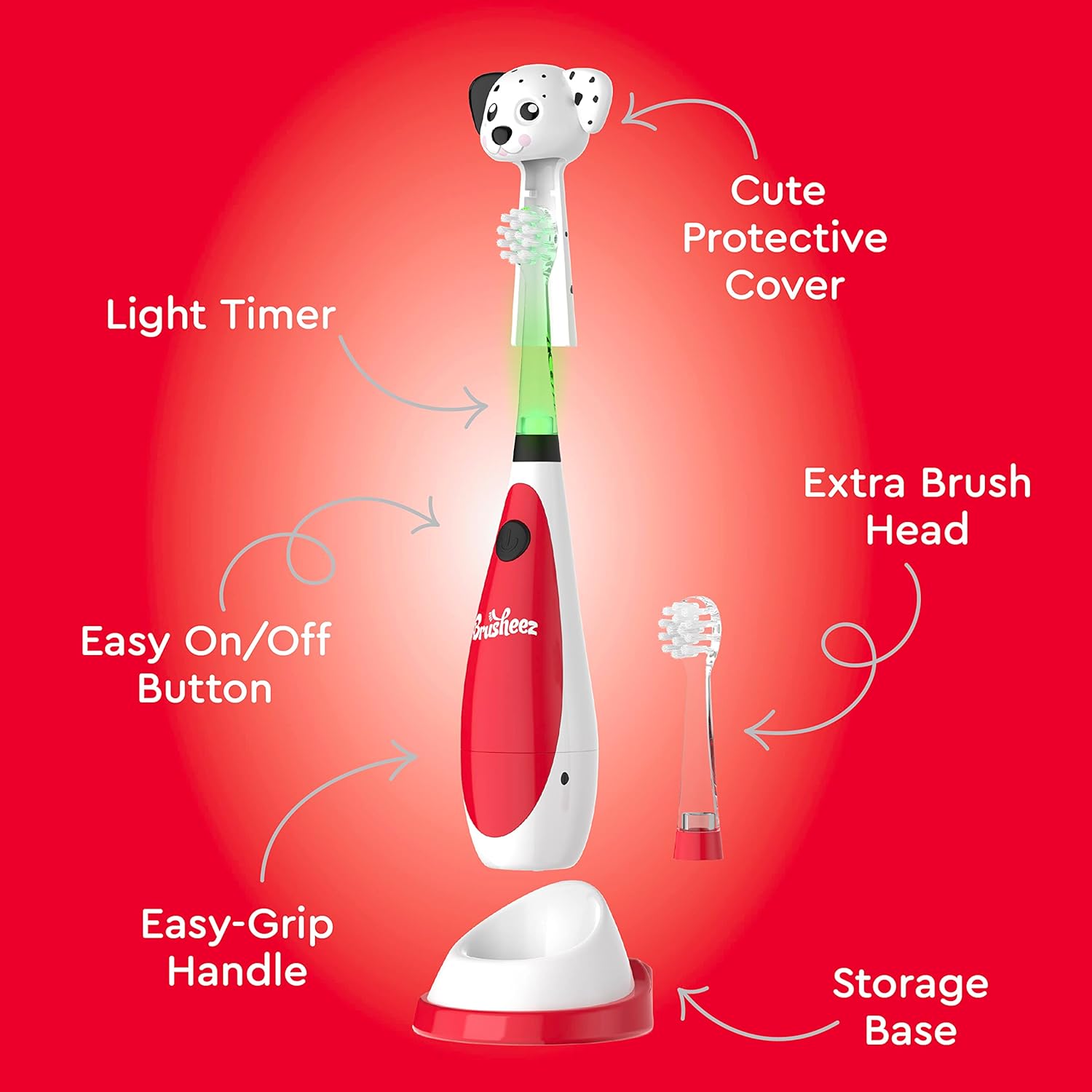 Brusheez Little Toddlers Sonic Toothbrush - Safe & Gentle Toothbrush for Ages 1-3 with Built-in, Light-Up 2-Minute Timer, Extra Brush Head, & Storage Base for First-Time Brushers (Spotty The Puppy) : Health & Household