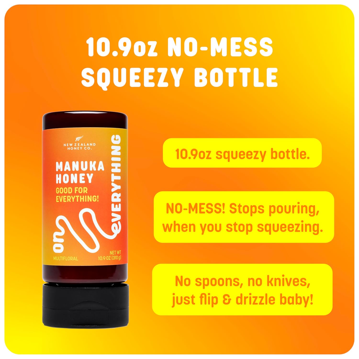 Manuka Honey On Everything | Food Drink Skin Body | 10.9 Oz Squeezy | 100% New Zealand