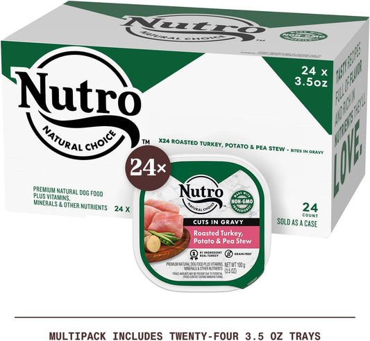 Nutro Adult Natural Grain Free Wet Dog Food Cuts In Gravy, Roasted Turkey, Potato & Pea Stew Recipe, 3.5 Oz. Trays (Pack Of 24)