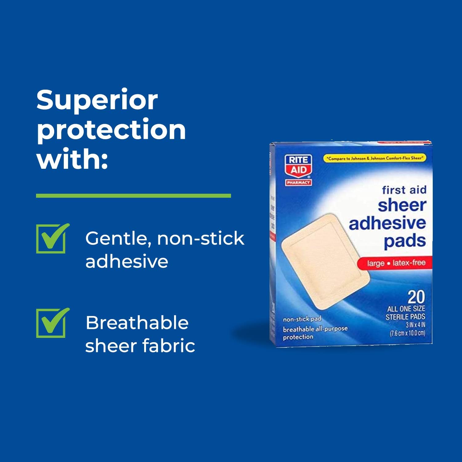 Rite Aid Sheer Adhesive Bandages with Sterile Non Stick Pad, 3" x 4" - 20 Count | Wound Care/First Aid Supplies | Bandage Wrap | Medical Tape for Skin Bandages : Health & Household