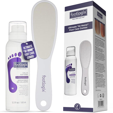 Footlogix Foot Care Callus Softener Combo - Callus Remover Spray & Double-Sided Foot File For Dry, Cracked Heels, Pedicure Tools For Feet, Foot Exfoliator