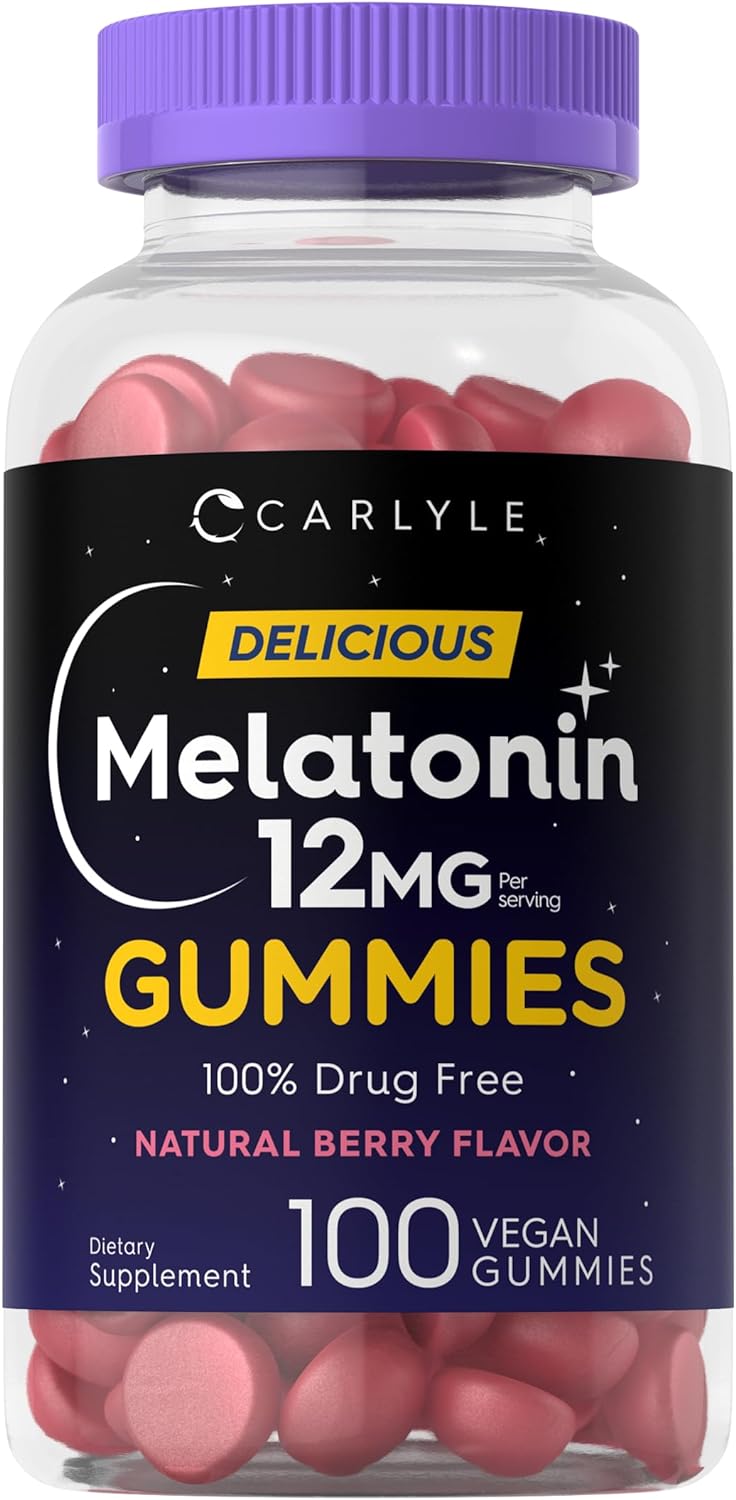 Carlyle Melatonin Gummies 12Mg | 100 Count | Berry Flavor | Vegan Supplement | Non-Gmo, Gluten Free