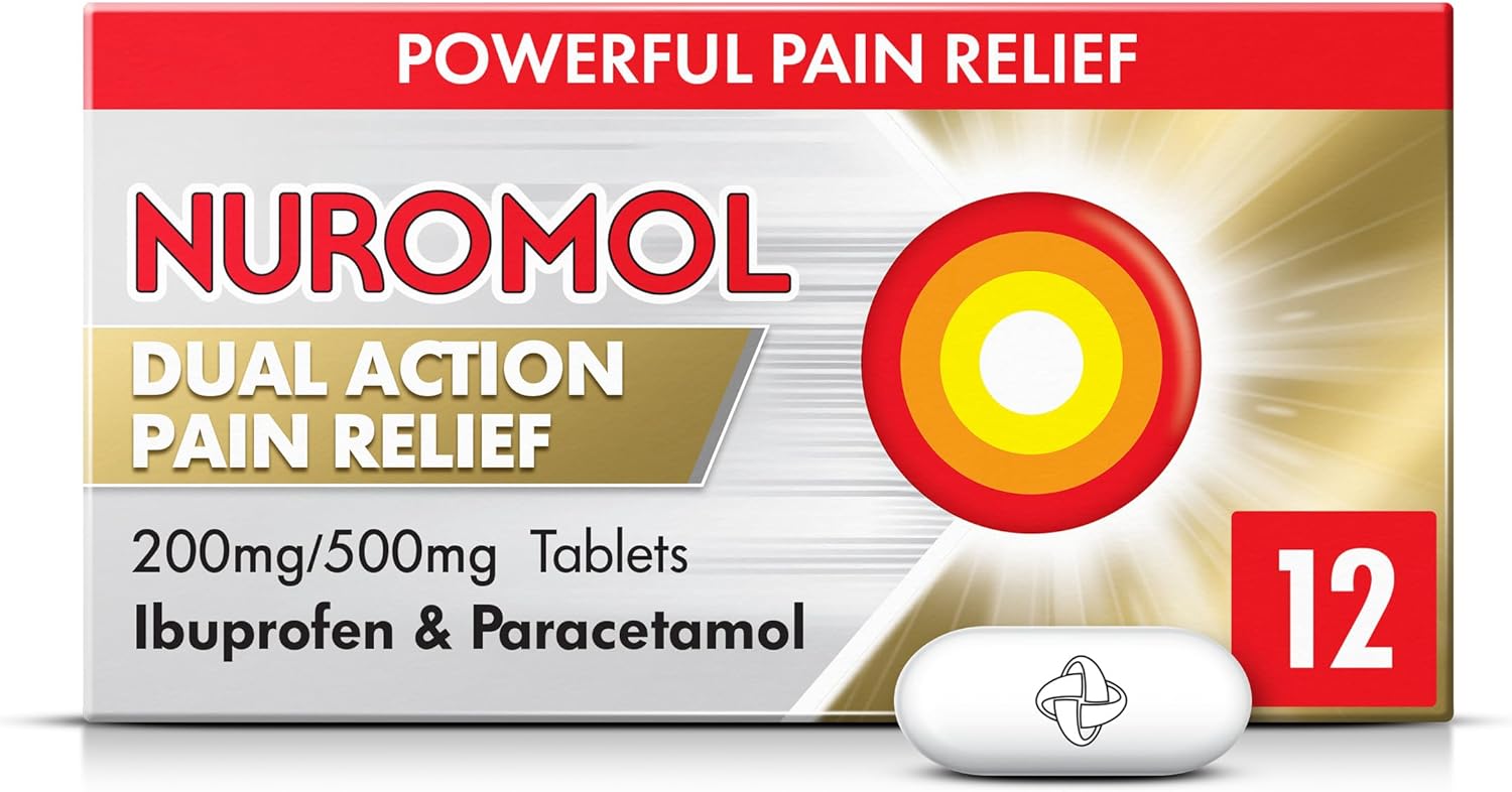 Nuromol Pain Relief Ibuprofen and Paracetamol Tablets, 12 Pack, Migraine Relief, Headache Relief, Joint, Period, Flu Tablets, Powerful Painkillers, Paracetamol, Pain and Fever : Amazon.co.uk: Health & Personal Care