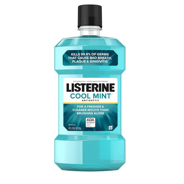 Listerine Cool Mint Antiseptic Mouthwash, Bad Breath, Plaque & Gingivitis, Mint, 1 L