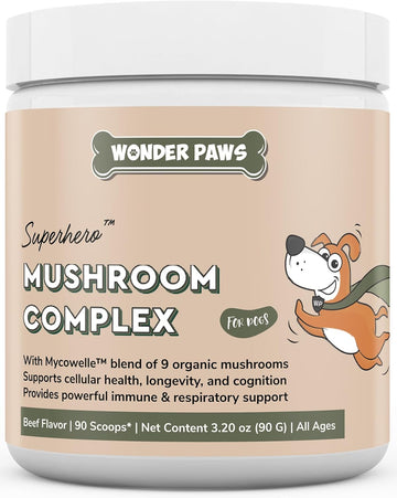 Immune Support Mushroom Powder For Dogs – Organic Mushroom Complex For Immunity, Cognition, Cellular Health, Longevity - With Turkey Tail Mushroom For Dogs, Reishi & Lions Mane – 90 Scoops