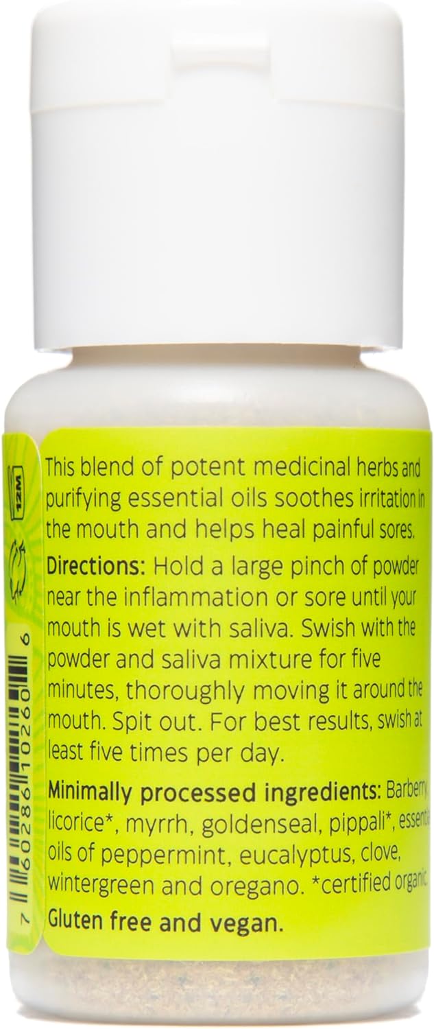 Uncle Harry's Inflamed Gums & Mouth Sores Tooth Powder | Powder Toothpaste for Gum Health & Sensitive Teeth | Tooth Pain & Mouth Sore Rinse Made with Pure Essential Oil (0.6 oz) : Health & Household