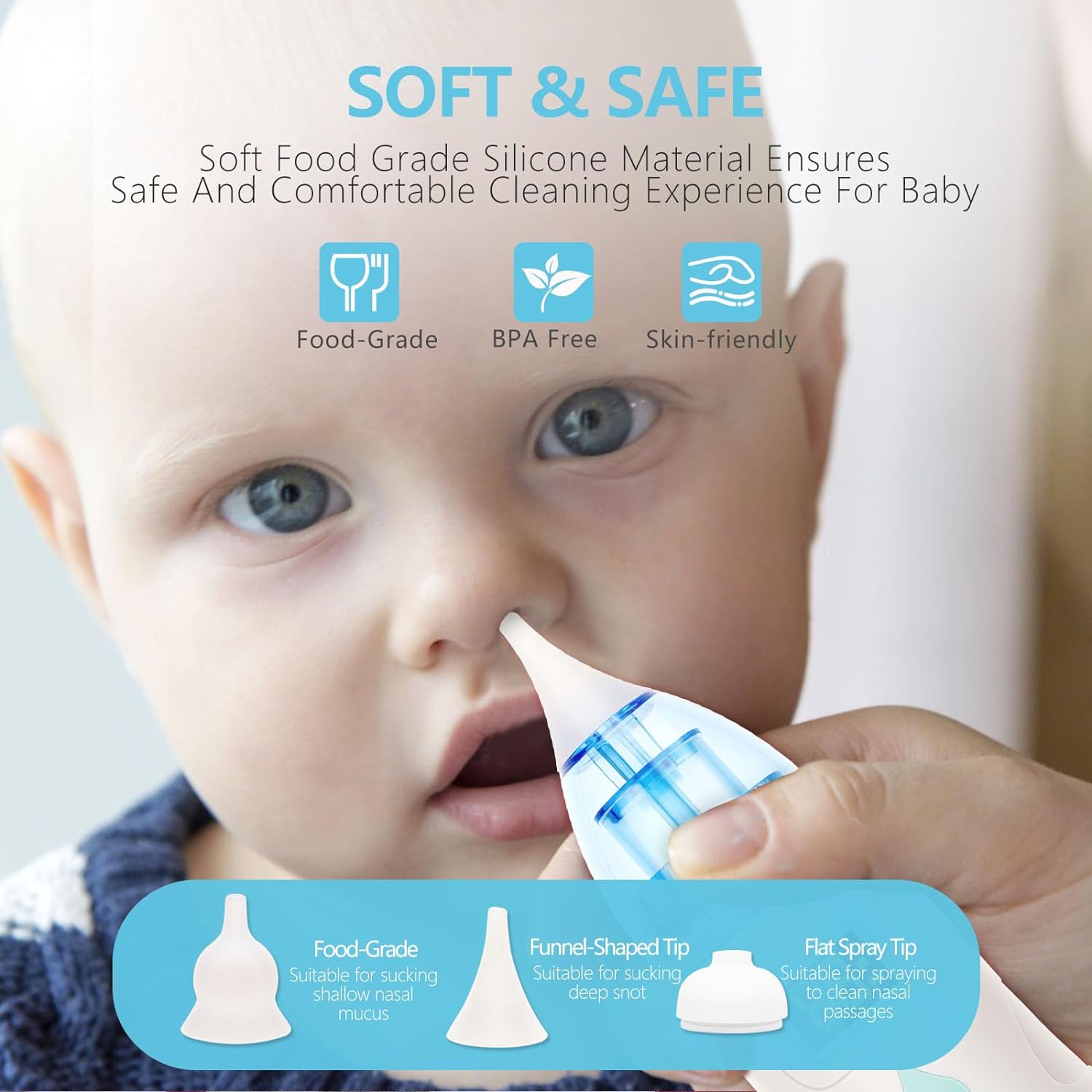 Nasal Aspirator for Baby, IP65 Waterproof Electric Baby Nose Sucker with Nasal Irrigation System, Nose Suction for Newborn Infant Toddler Adult with 3 Silicone Tips, Automatically Clean Baby's Nose : Baby