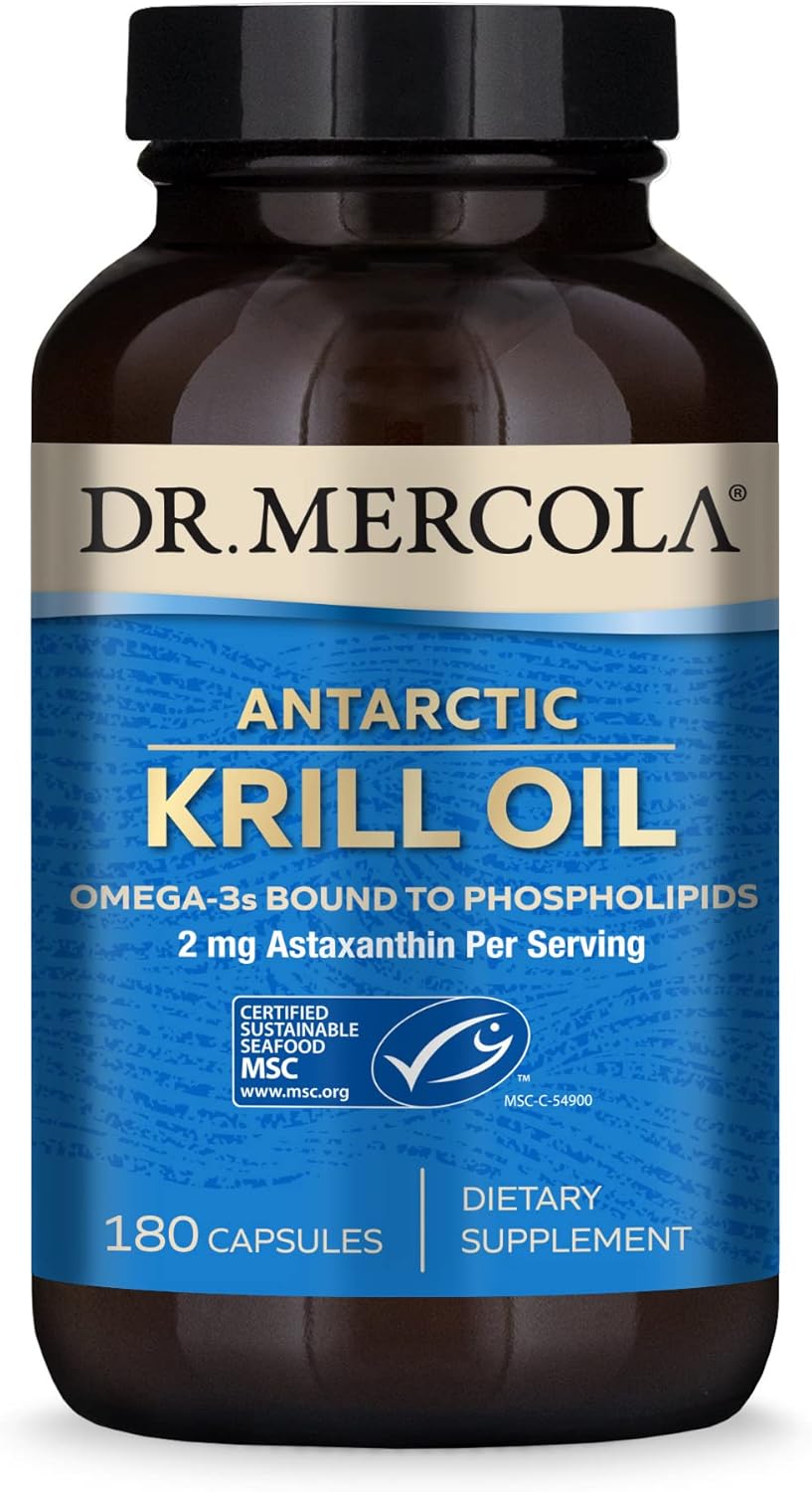 Dr. Mercola, Antarctic Krill Oil Nutritional Supplement, 90 Servings (180 Capsules), Support a Healthy Heart, Overall Joint Comfort and Immune Function, MSC Certified, Non GMO, Soy-Free, Gluten Free