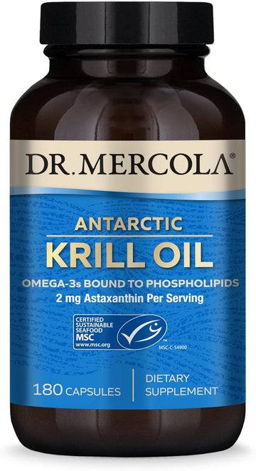 Dr. Mercola, Antarctic Krill Oil Nutritional Supplement, 90 Servings (180 Capsules), Support a Healthy Heart, Overall Joint Comfort and Immune Function, MSC Certified, Non GMO, Soy-Free, Gluten Free