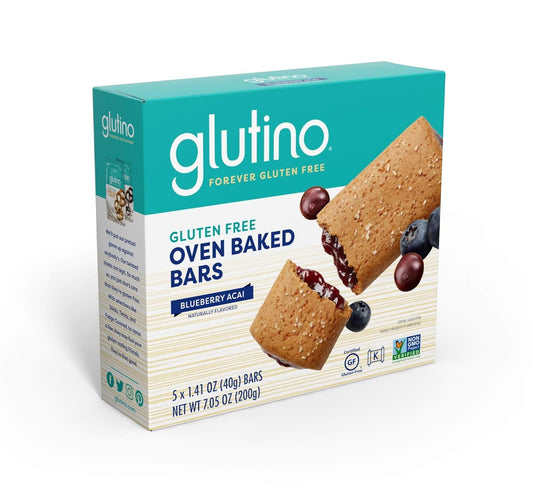 Glutino Gluten Free Oven Baked Bar, Blueberry Acai, Naturally Flavored, 5 Ct (Pack Of 12)