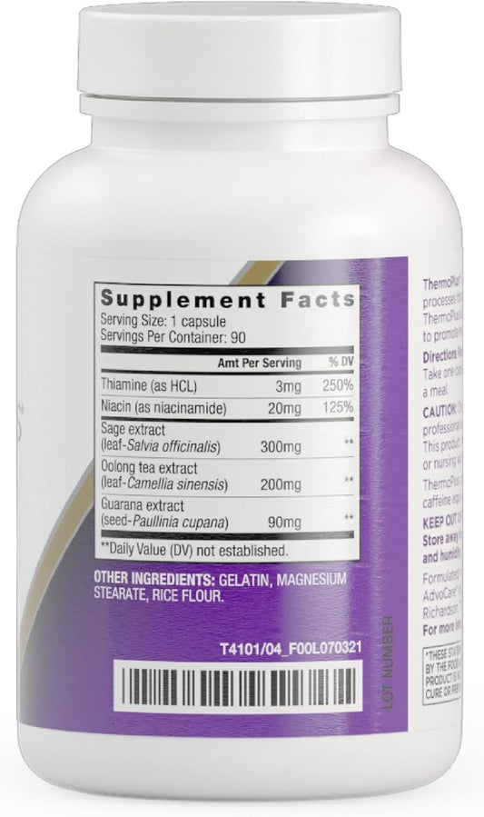 Advocare Thermoplus Vitamin & Herbal Dietary Supplement - Supports Healthy Metabolism* - Contains Thiamine, Sage Extract & Oolong Tea Extract - 90 Capsules