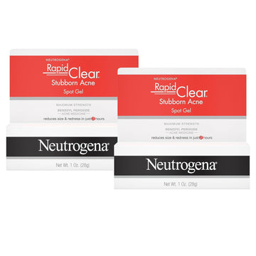 Neutrogena Rapid Clear Stubborn Acne Spot Treatment Gel with Maximum Strength 10% Benzoyl Peroxide Acne Treatment Medication, Pimple Cream for Acne Prone Skin Care, Twin Pack, 2 x 1 oz
