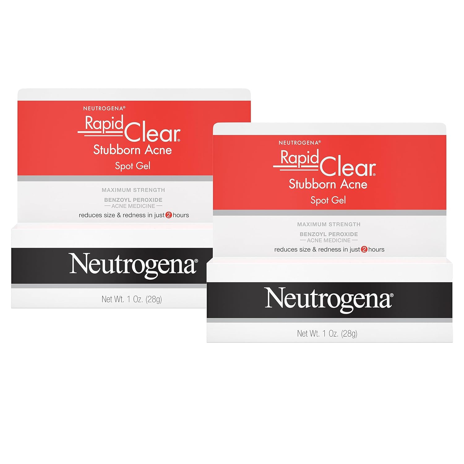 Neutrogena Rapid Clear Stubborn Acne Spot Treatment Gel With Maximum Strength 10% Benzoyl Peroxide Acne Treatment Medication, Pimple Cream For Acne Prone Skin Care, Twin Pack, 2 X 1 Oz