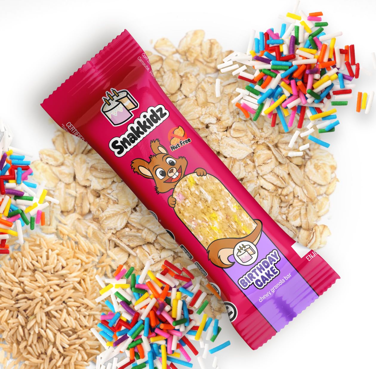 Snakkidz Organic Chewy Granola Bar, 45 Count, Birthday Cake, Nut And Allergen Free, Low Sugar, Made With Avocado Oil