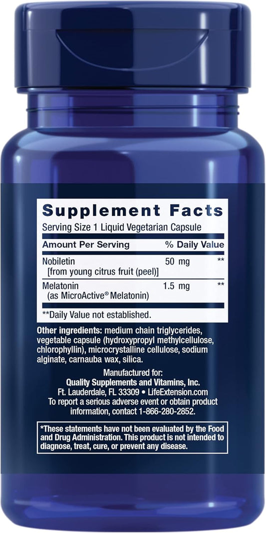Life Extension Circadian Sleep, Nobiletin Citrus Extract, Sleep Support, Sleep Health, Restore Your Body'S Sleep-Wake Cycle, 1.5 Mg Melatonin, Gluten Free, Non-Gmo, Vegetarian, 30 Liquid Capsules
