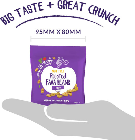 The Happy Snack Company Roasted Fava Beans, Pizza Flavour Healthy Snack, Lunchbox Friendly, High Protein, Low Sugar, Nut And Gluten Free, Vegan, School Snacks,15G Portion, Pack Of 30