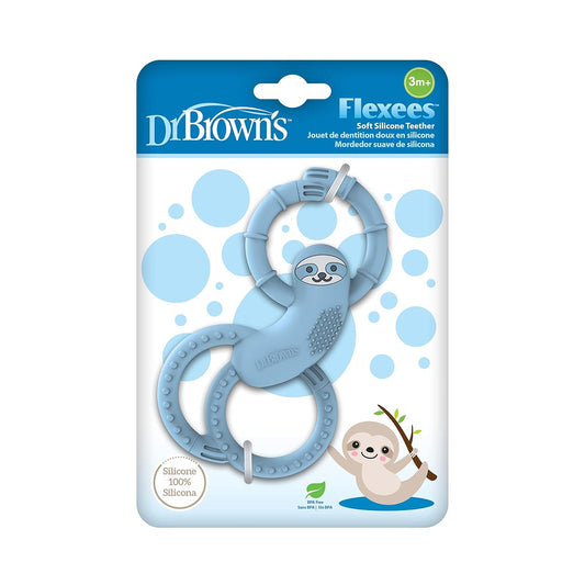 Dr. Brown'S Flexees Blue Sloth, Soft 100% Silicone Baby Teether, Bpa Free, 3M+