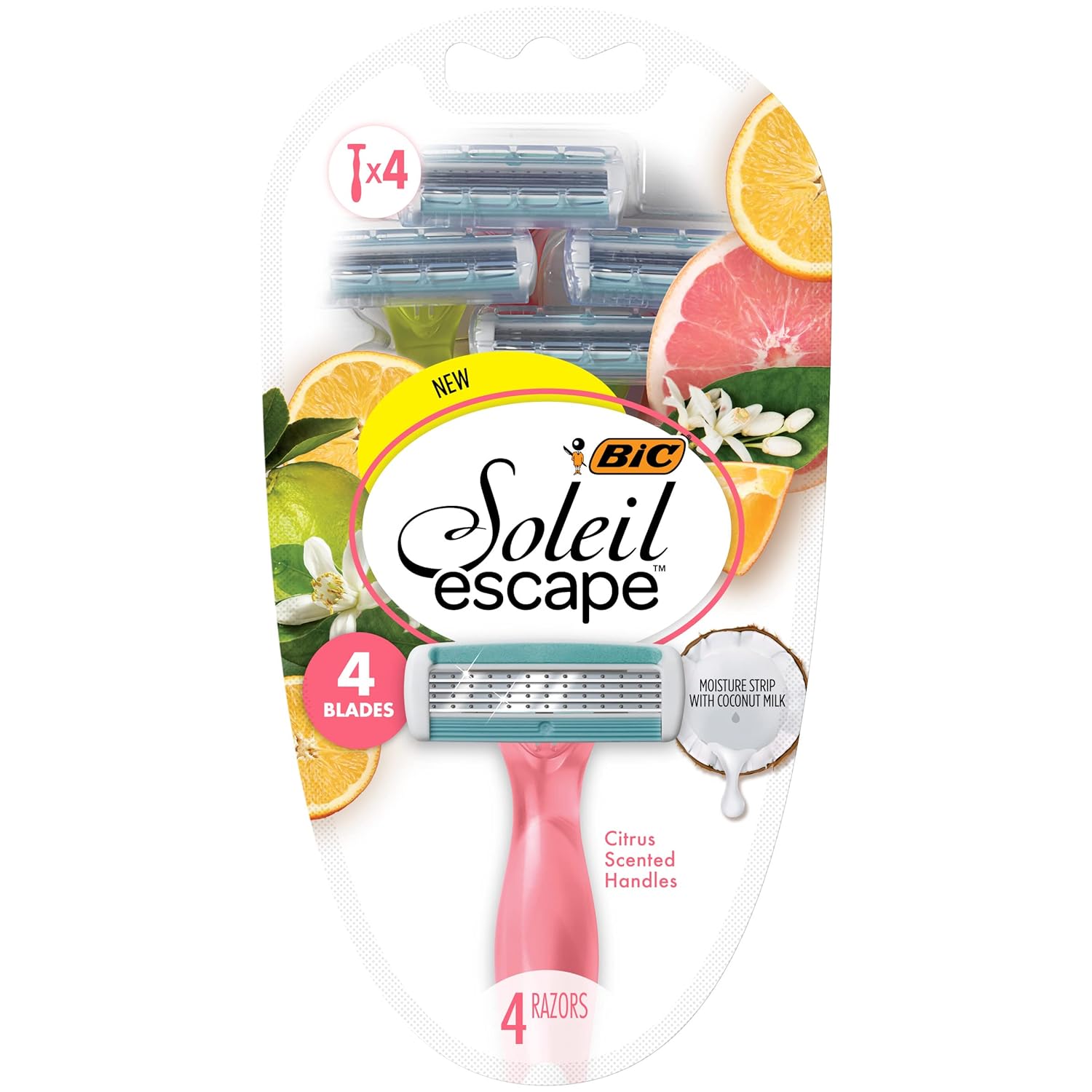 BIC Soleil Escape Women's Disposable Razors With 4 Blades for a Sensorial Experience and Comfortable Shave, Pack of Citrus Scented Handle Shaving Razors for Women, 4 Count