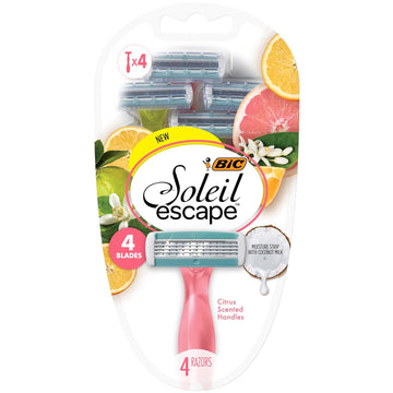 BIC Soleil Escape Women's Disposable Razors With 4 Blades for a Sensorial Experience and Comfortable Shave, Pack of Citrus Scented Handle Shaving Razors for Women, 4 Count