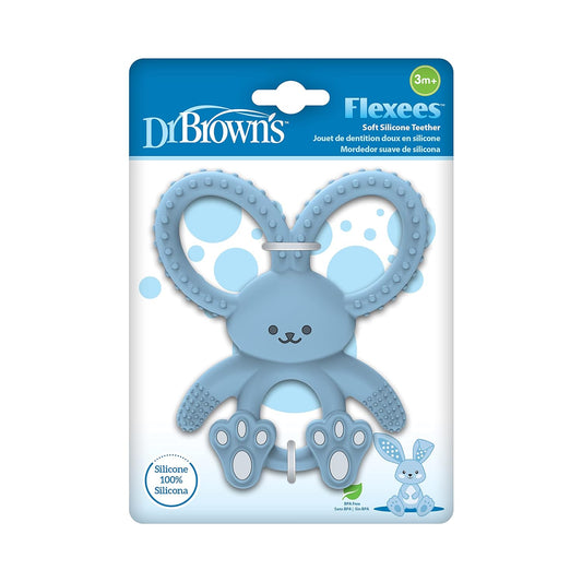 Dr. Brown'S Flexees Blue Bunny, Soft 100% Silicone Baby Teether, Bpa Free, 3M+