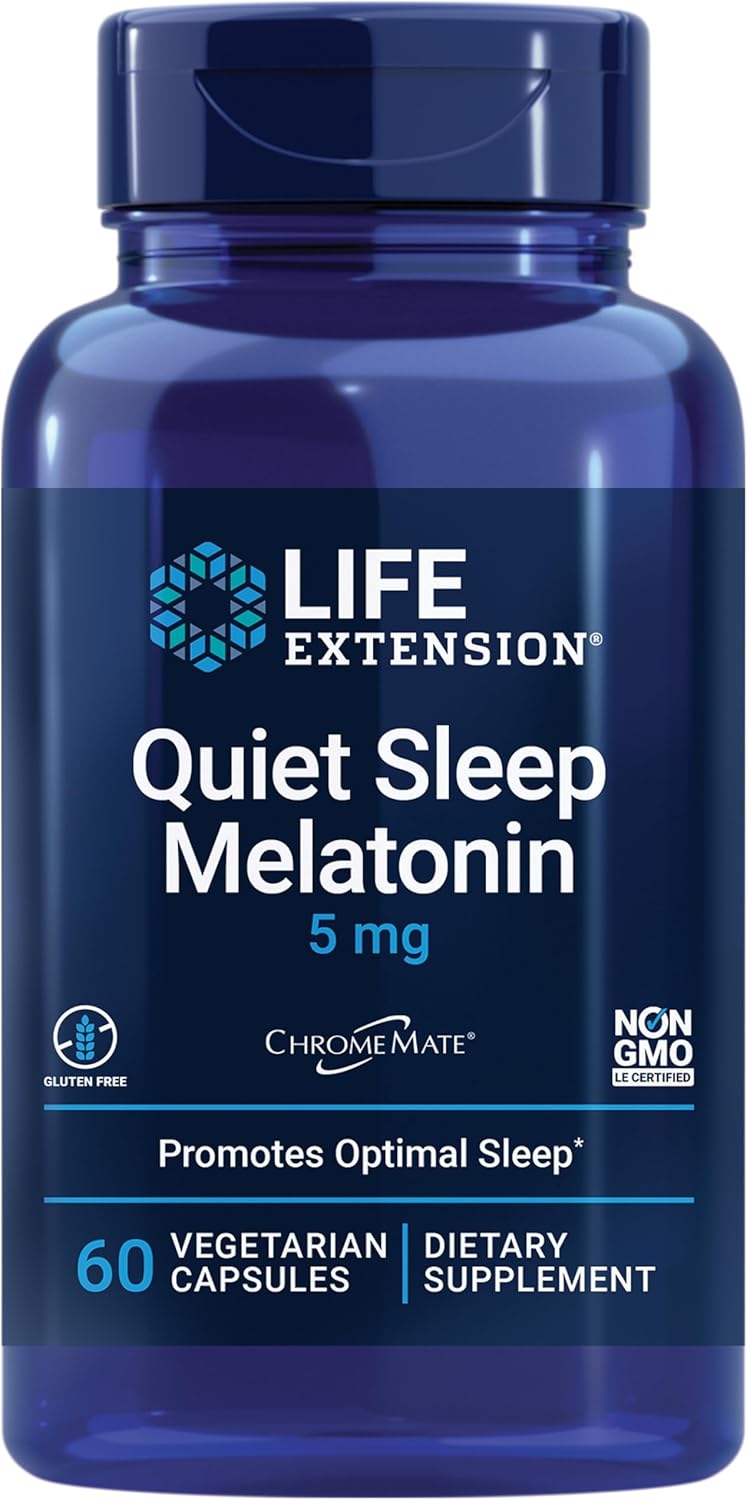 Life Extension Quiet Sleep Melatonin, 5 Mg, Powerful Sleep Support, Healthy Circadian Rhythms, Cellular Defense, Gluten-Free, Non-Gmo, Vegetarian, 60 Capsules