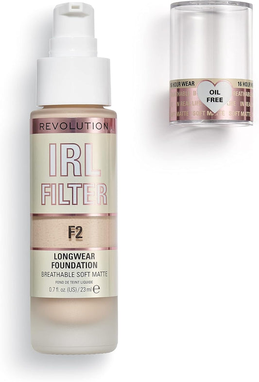 Revolution Beauty London, Irl Filter, Longwear Foundation, Medium To Full Coverage, Matte Finish, 16 Hour Wear, F2, Fair Light Skin Tones, 23Ml