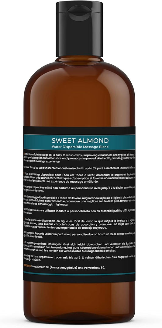 Mystic Moments | Sweet Almond Water Dispersible Massage Oil Blend 500ml for Spa & Massage Therapy