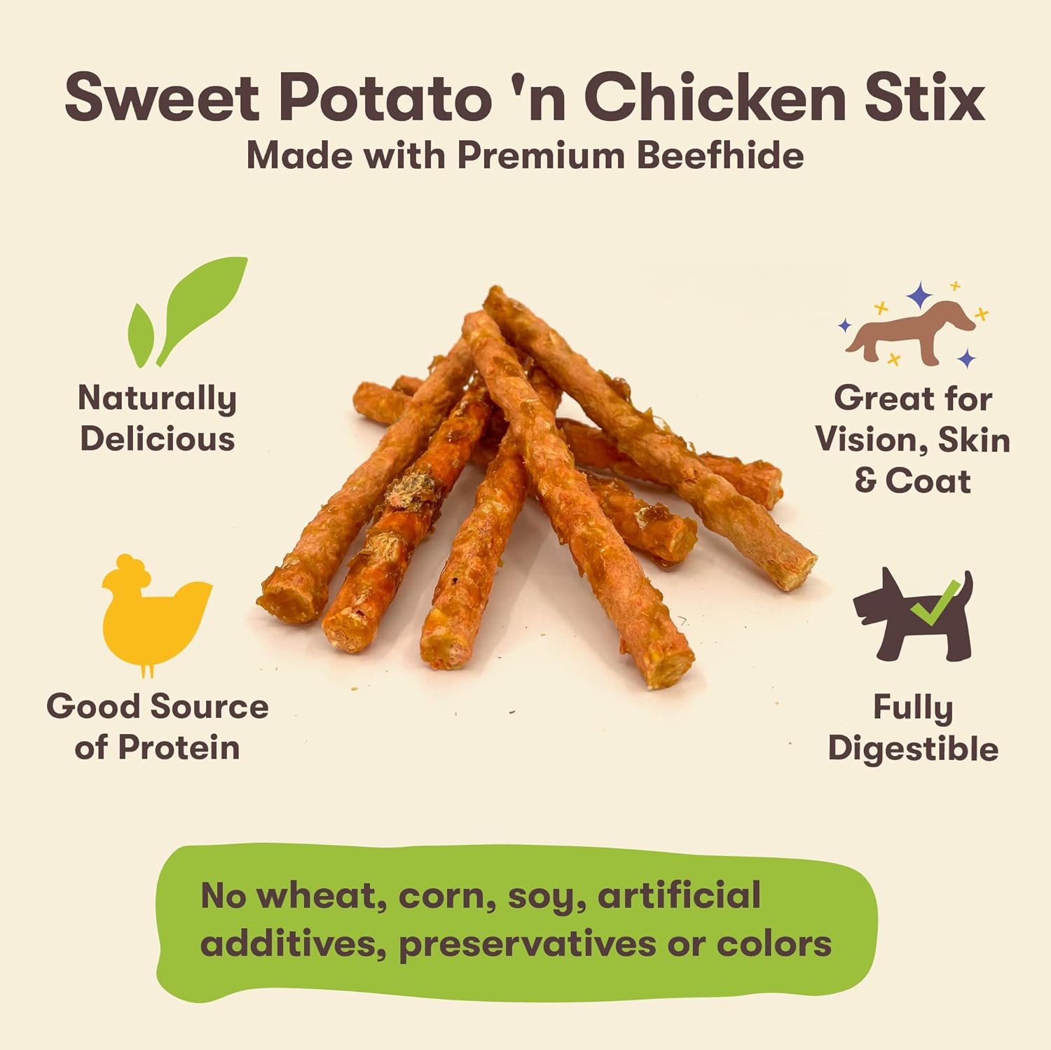 Pet 'n Shape Sweet Potato Chicken Sticks, 15 Count - Dog Chews - No Artificial Flavors, Colors, Or Preservatives - Protein Rich Alternative to Rawhide : Pet Supplies