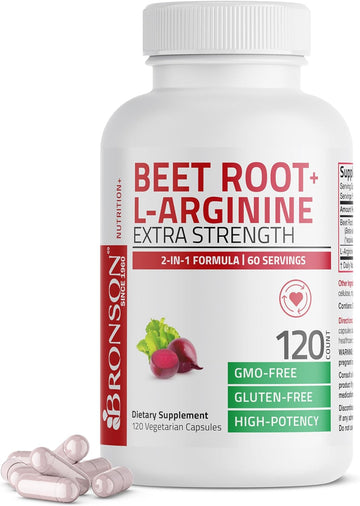 Bronson Beet Root + L-Arginine 2000 Mg Nitric Oxide Production- Non-Gmo, 120 Vegetarian Capsules