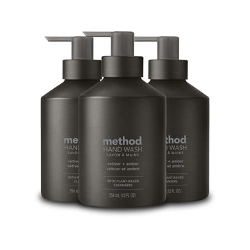 Method Gel Hand Soap, Vetiver + Amber, Reusable Black Aluminum Bottle, Biodegradable Formula, 12 Oz (Pack Of 3)