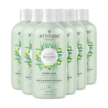 Attitude Bubble Bath, Ewg Verified, Plant And Mineral-Based, Dermatologically Tested, Vegan Body Care Products, Olive Leaves, 16 Fl Oz (Pack Of 6)