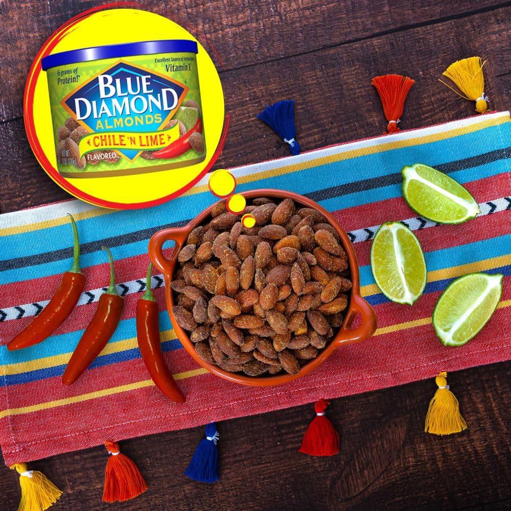 Blue Diamond Almonds, Snack Nut Flavored Chile N' Lime Perfect For On-The Go, And Snacking, 6 Ounce Can