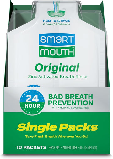 Smartmouth Original Activated Mouthwash - Adult Mouthwash For Fresh Breath - Oral Rinse For 24-Hour Bad Breath Relief With Twice Daily Use - Fresh Mint Flavor, 0.4 Fl Oz (10 Travel Packs)