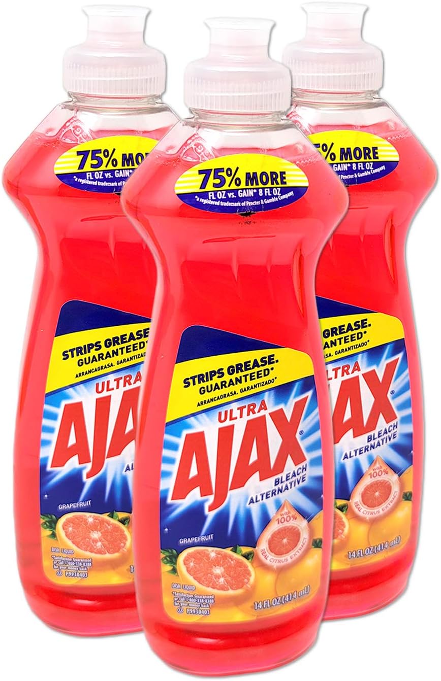 Ajax Ultra Dish Soap, Grapefruit Scent | Liquid Soap Bleach Alternative, Strips Grease | 14 oz (3 Pack)