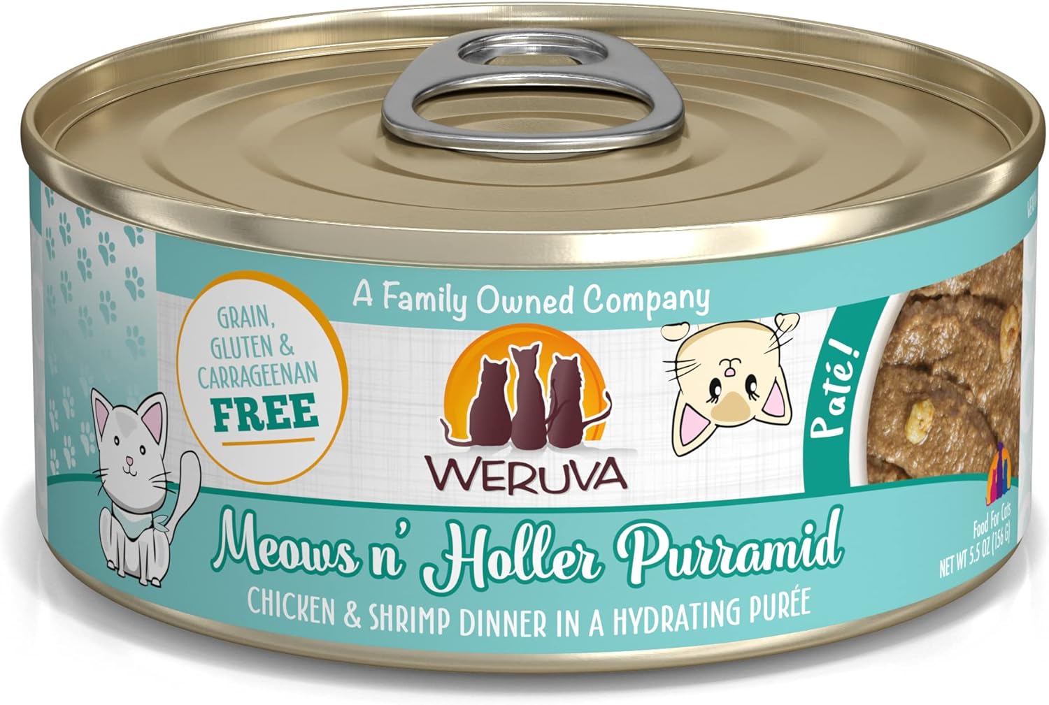 Weruva Classic Cat Paté, Meows N' Holler Purramid With Chicken & Shrimp, 5.5Oz Can (Pack Of 8), Brown