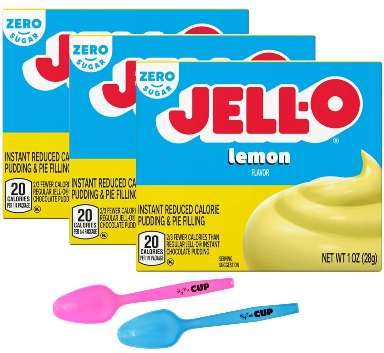 Jell-O Zero Sugar Lemon Instant Pudding & Pie Filling Mix 1 oz Box (Pack of 3) with Mood Spoons