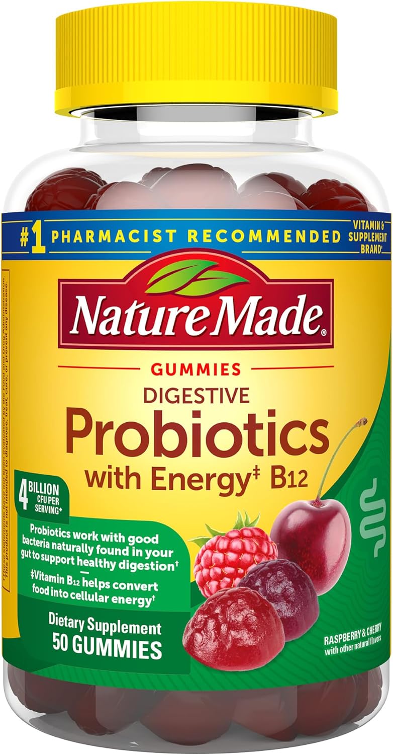 Nature Made Digestive Probiotics And Energy B12 Gummies, Probiotics For Women And Men, 50 Probiotic Gummies, 25 Day Supply