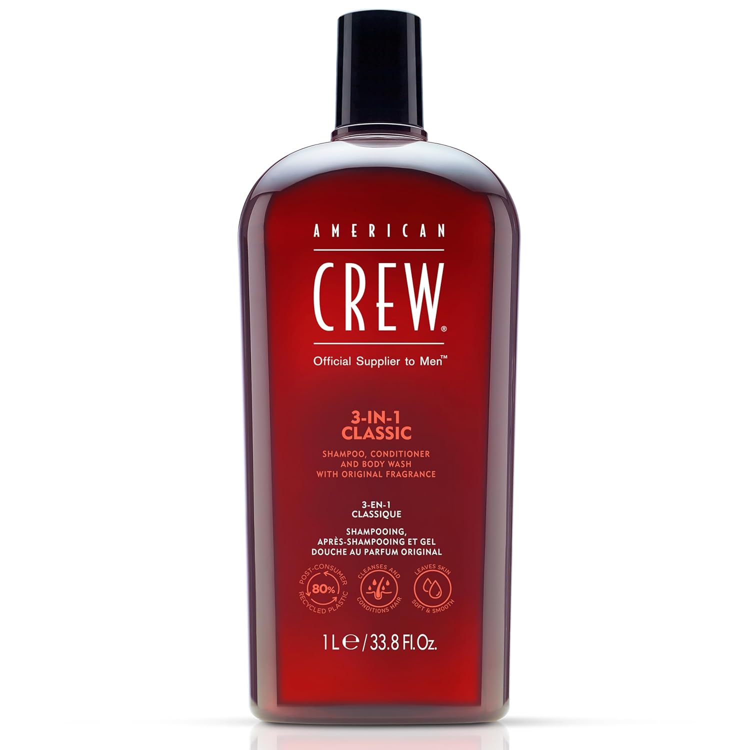 American Crew Shampoo, Conditioner & Body Wash For Men, 3-In-1, 33.8 Fl Oz