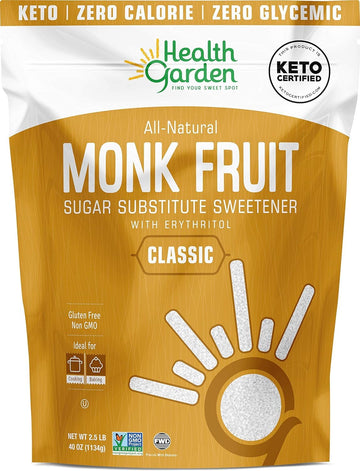 Health Garden Monk Fruit Sweetener, Classic White - Non Gmo - Gluten Free - 1:1 Sugar Substitute - Keto Friendly - Taste Like Sugar (2.5 Lb)