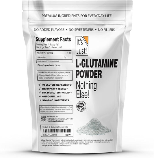 It'S Just! - L-Glutamine Powder, Unflavored, Amino Acid, Faster Muscle Recovery, Leaky Gut, Digestive Support (500 Grams / 100 Servings)