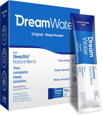 Dream Water Sleep Aid Powder; Melatonin 5Mg, Gaba, 5-Htp; Natural Flavors; Helps You To Fall Asleep, Fast, And Wake Refreshed; Snoozeberry, 10-Count