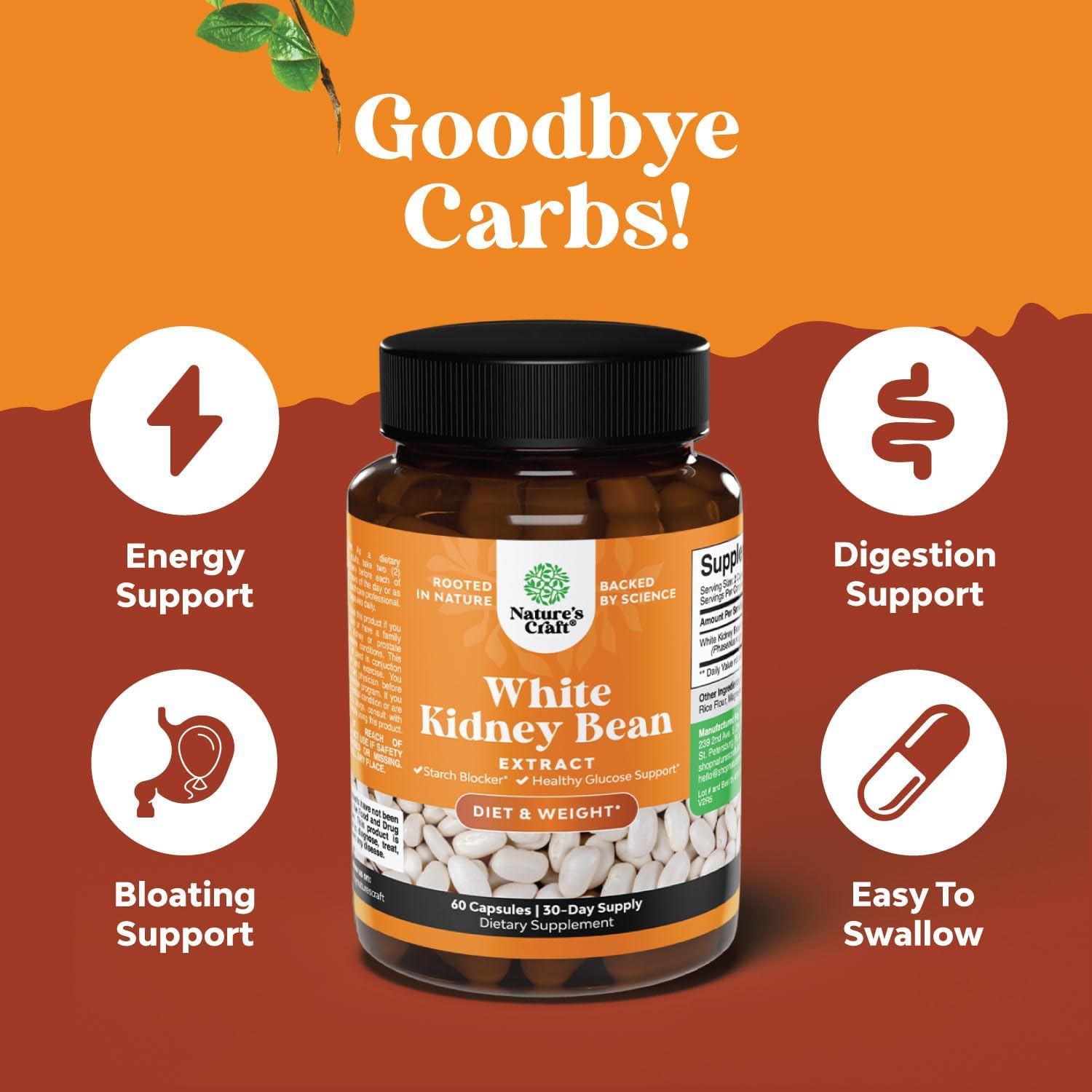 Natural White Kidney Bean Extract - White Kidney Bean Energy Booster AMPK Activator and Antioxidant Capsules - Digestive Health Dietary Fiber Supplement and Workout Supplement for Men and Women : Health & Household