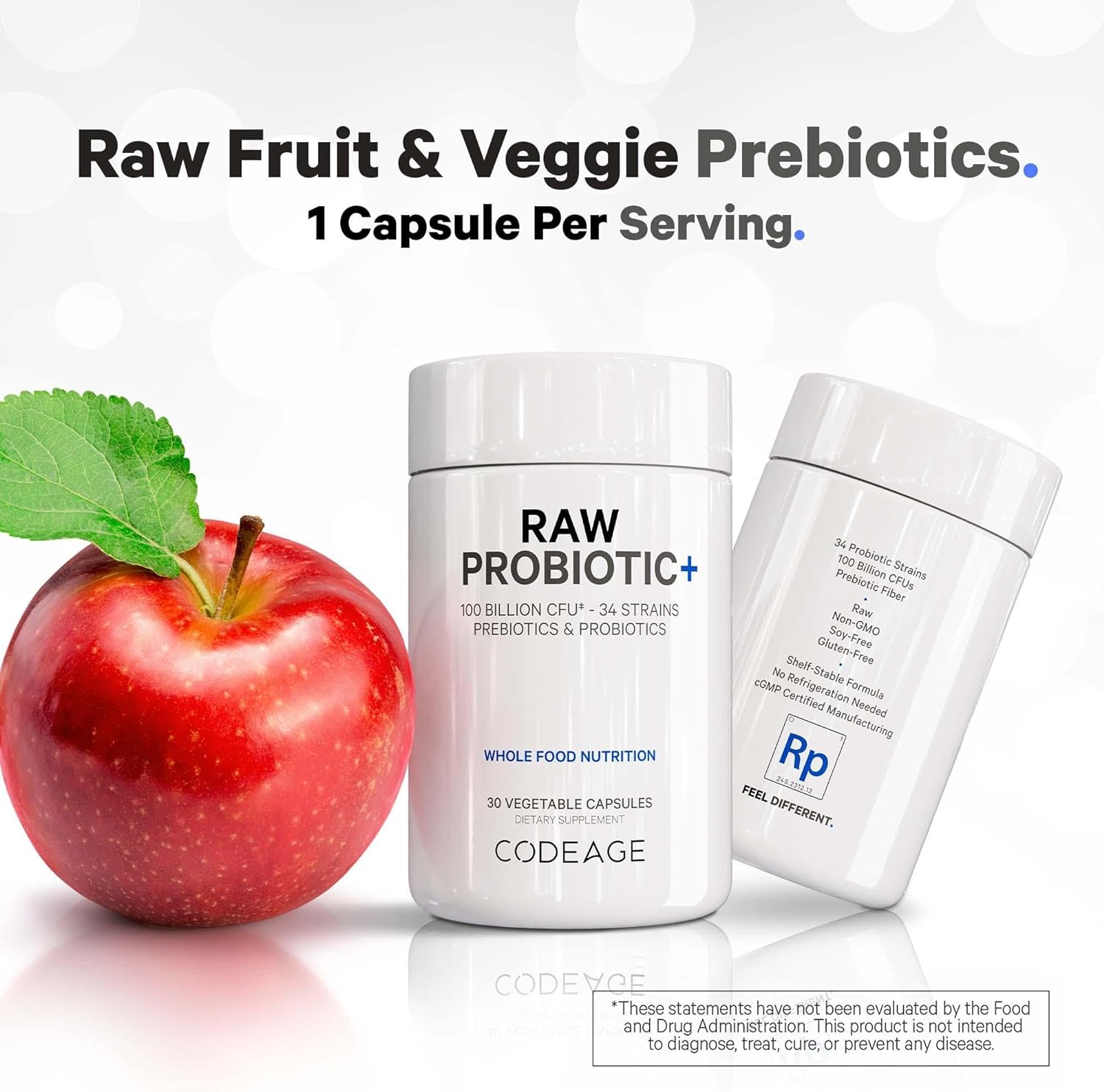 Codeage Raw Probiotic+ Supplement 100 Billion CFU, 34 Strains with Digestive Enzymes, Raw Fruits & Veggies Prebiotics - Wild Kefir Culture - Non-GMO - Gluten-Free - 1 Capsule Per Serving - 30 Capsules : Health & Household