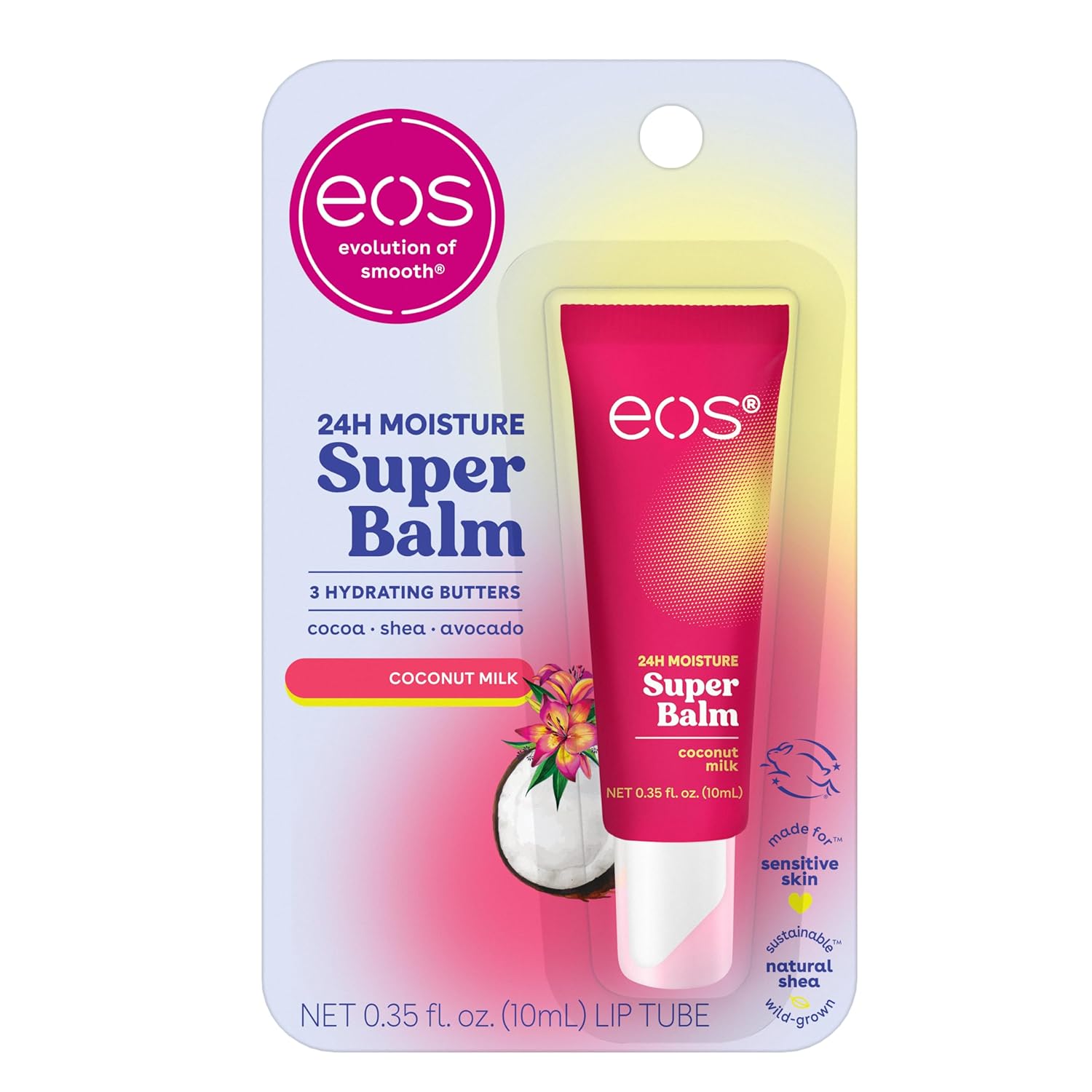 Eos 24H Moisture Super Balm- Coconut Milk, Lip Mask, Day Or Night Lip Treatment, Made For Sensitive Skin, 0.35 Fl Oz