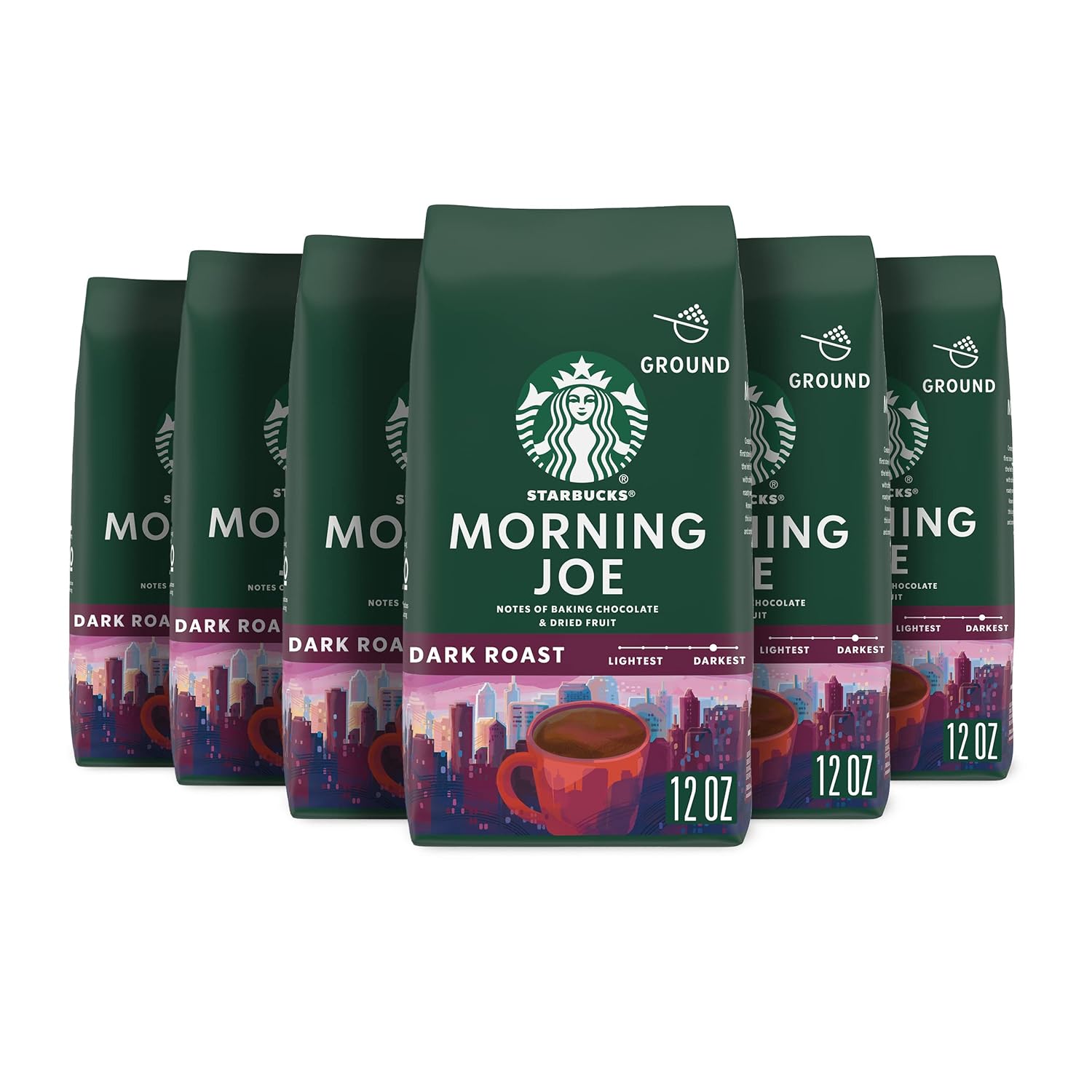 Starbucks Ground Coffee, Dark Roast Coffee, Morning Joe, 100% Arabica, 6 Bags (12 Oz Each)