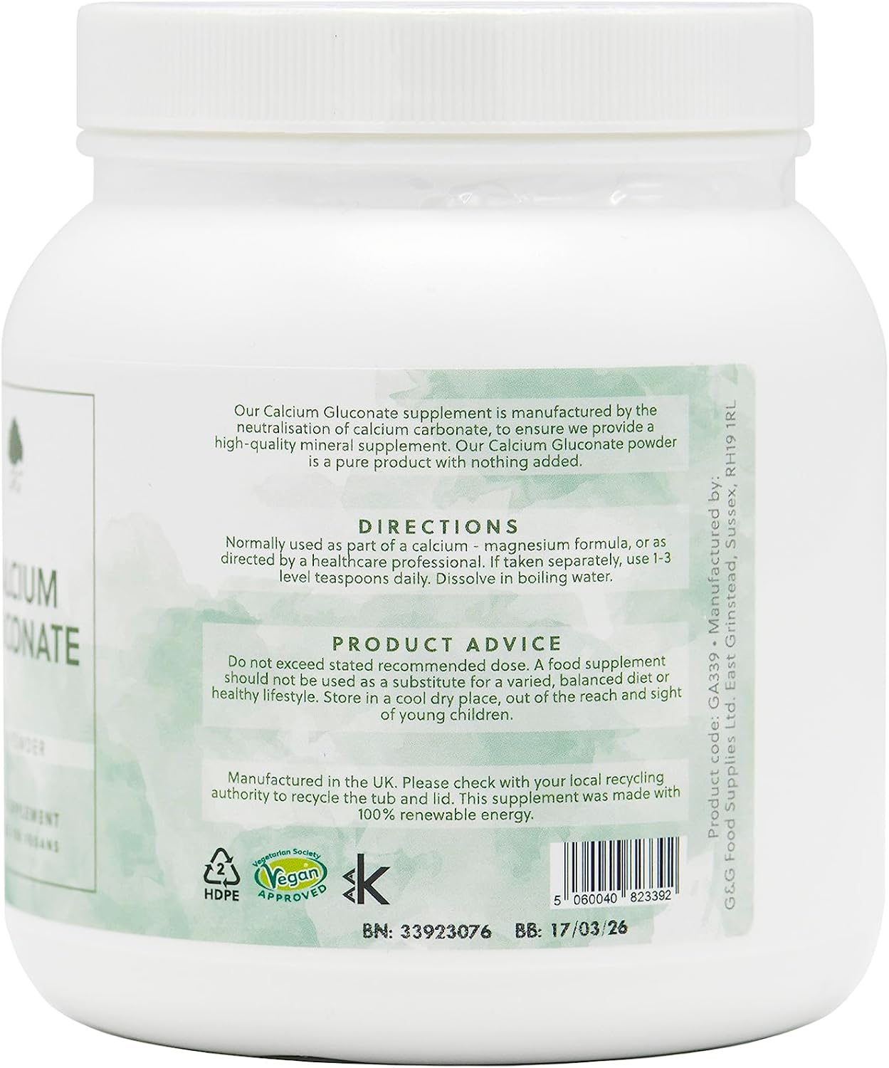 Calcium Gluconate Powder | 350g of Pure Calcium Gluconate Powder | G&G Vitamins : Amazon.co.uk: Health & Personal Care