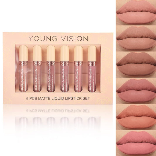 Young Vision Matte Nude Liquid Lipstick Sets, Long Lasting And Waterproof Pink/Brown Lip Stick Pack Bundles, Lip Gloss/Lip Stain Makeup Set For Women, Labiales Matte Larga Duracion 24 : Beauty & Personal Care